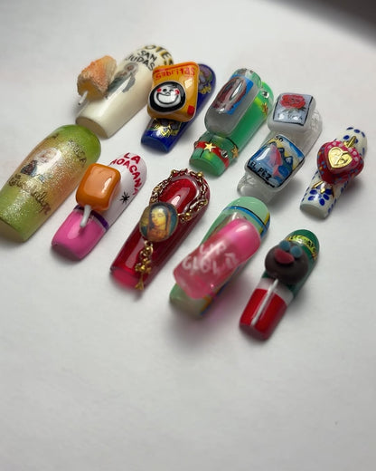 Mexican Snack and Icon Press On Nails, La Rosa, 3D Charm Set