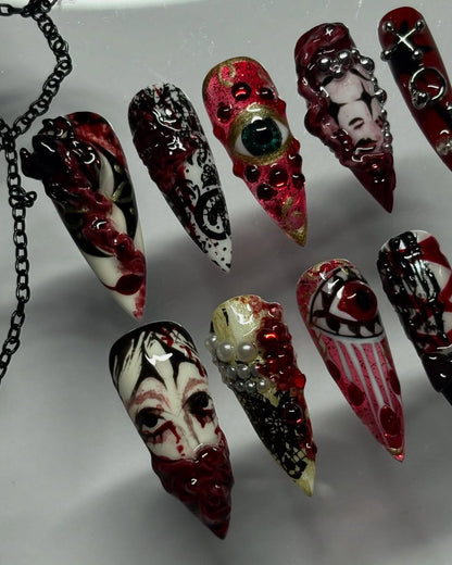 Gothic Horror Press-On Nails with Eyes and Spikes