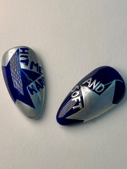 Blue Chrome Alien Press On Nails with Star Accents