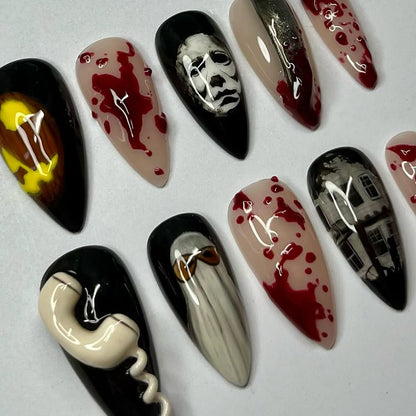 Michael Myers Halloween Press-On Nails with Blood Splatter and 3D Details