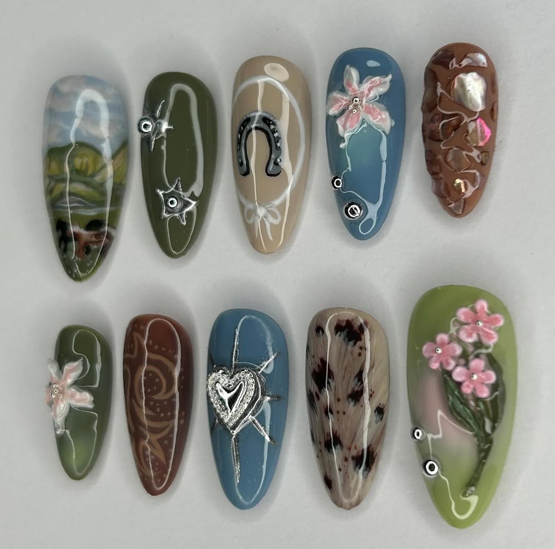 Forest Deer Press On Nails with Floral and Nature Inspired Art