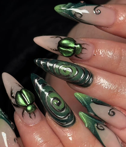 Midnight Opal Press On Nails, Blue-Black Shimmer Art