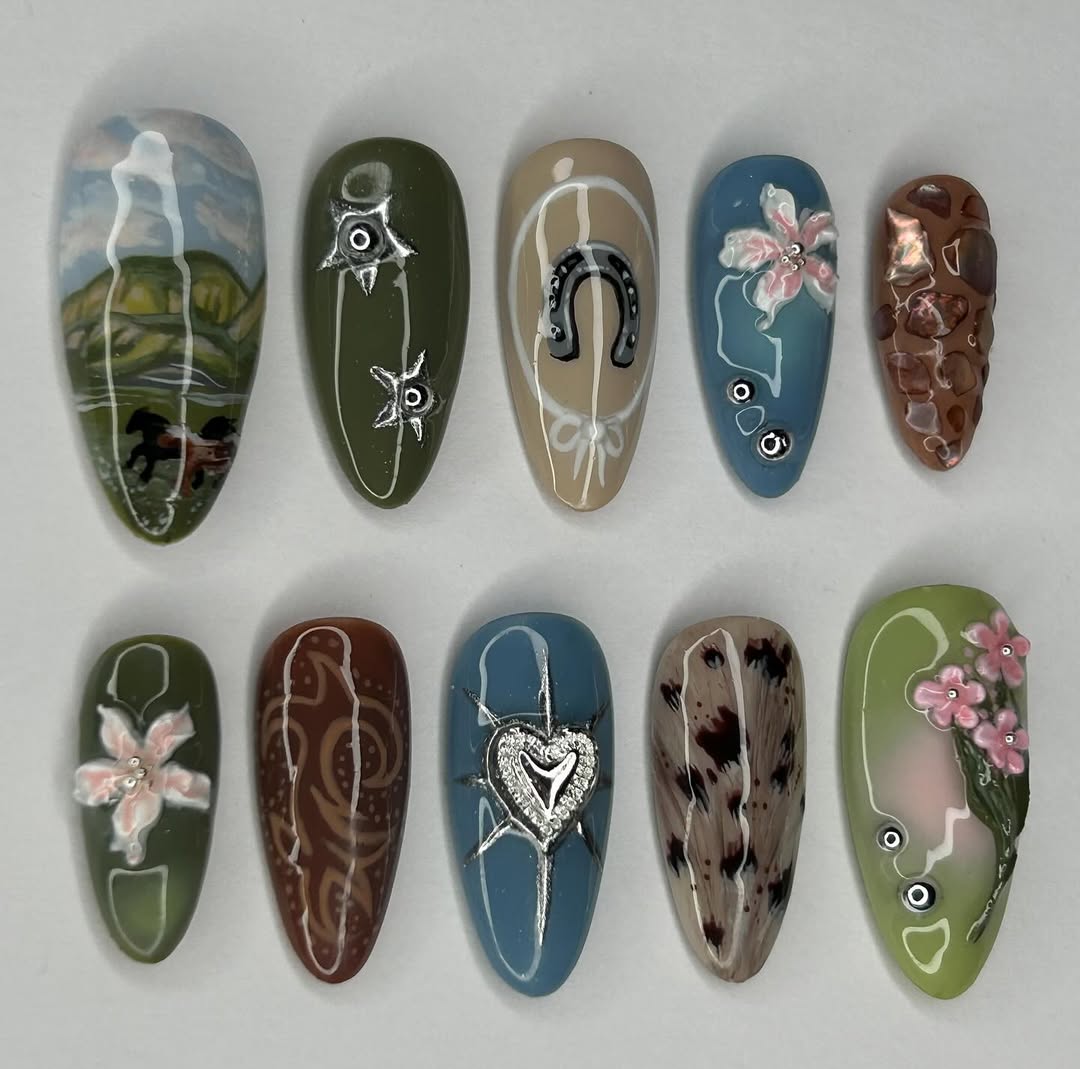 Forest Deer Press On Nails with Floral and Nature Inspired Art