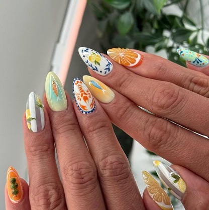 Vibrant Citrus Seafood Press On Nails with Artistry
