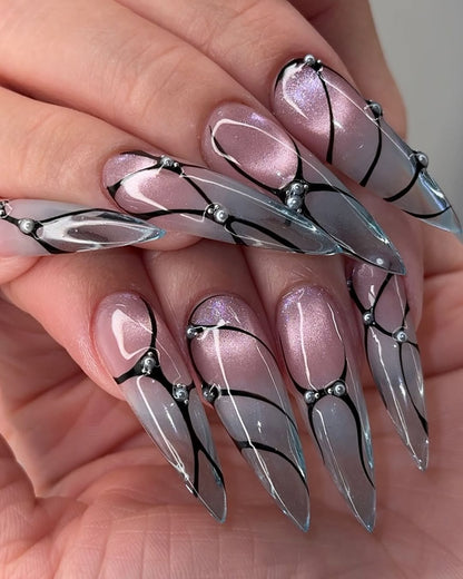 Chic Translucent Stiletto Press On Nails with Lattice