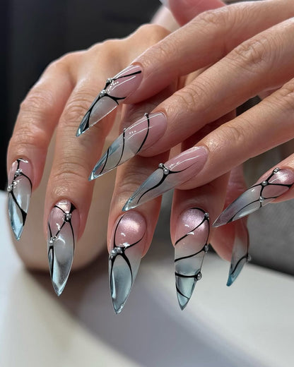 Chic Translucent Stiletto Press On Nails with Lattice