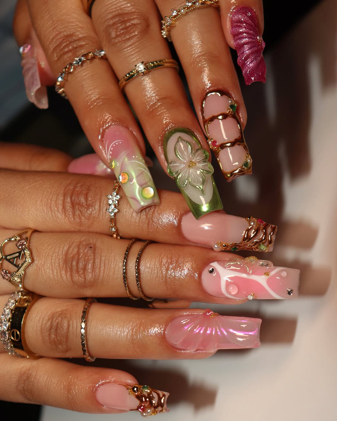 Orchid Garden Luxe Press-On Nails with 3D Shell and Candy Swirls