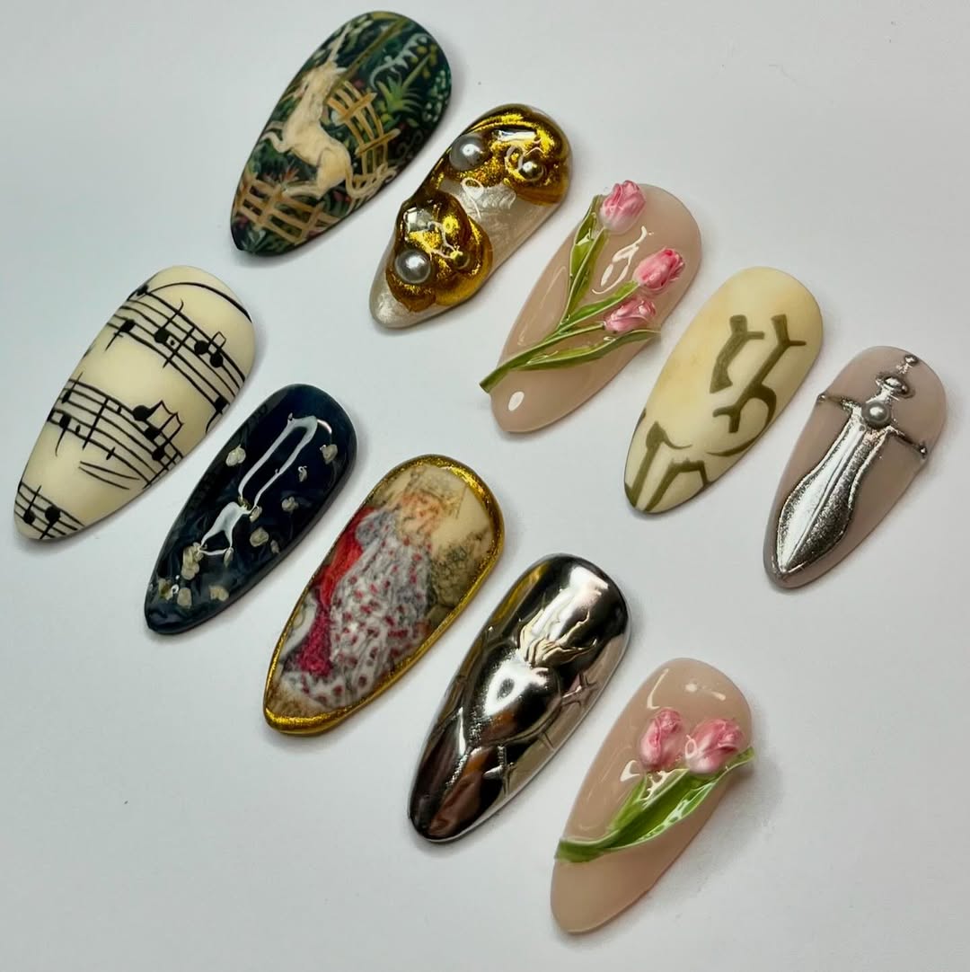 Medieval Royalty Nail Set with Unicorn, Sword, Crown and Music Notes