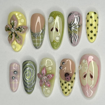 Vibrant 3D Floral Swirl Press On Nails