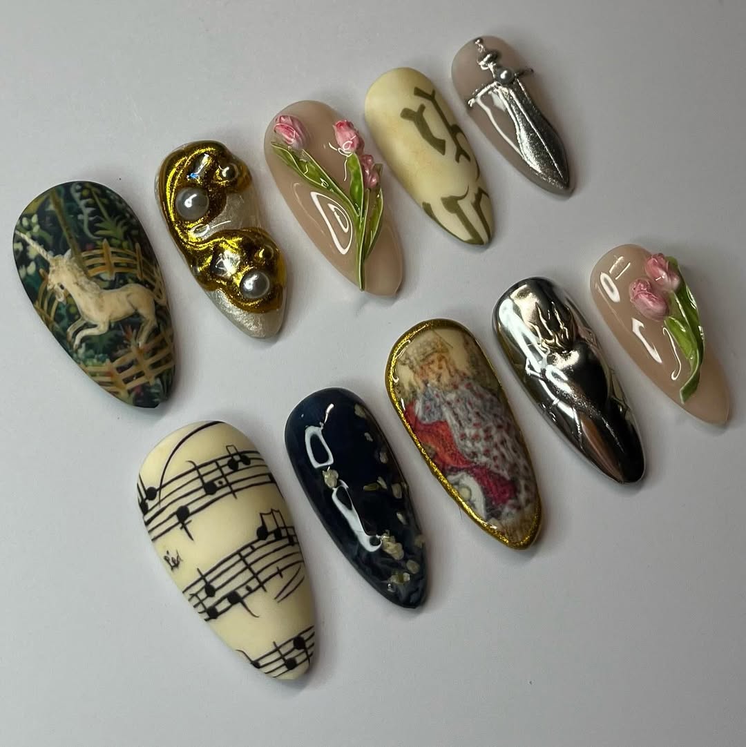 Medieval Royalty Nail Set with Unicorn, Sword, Crown and Music Notes