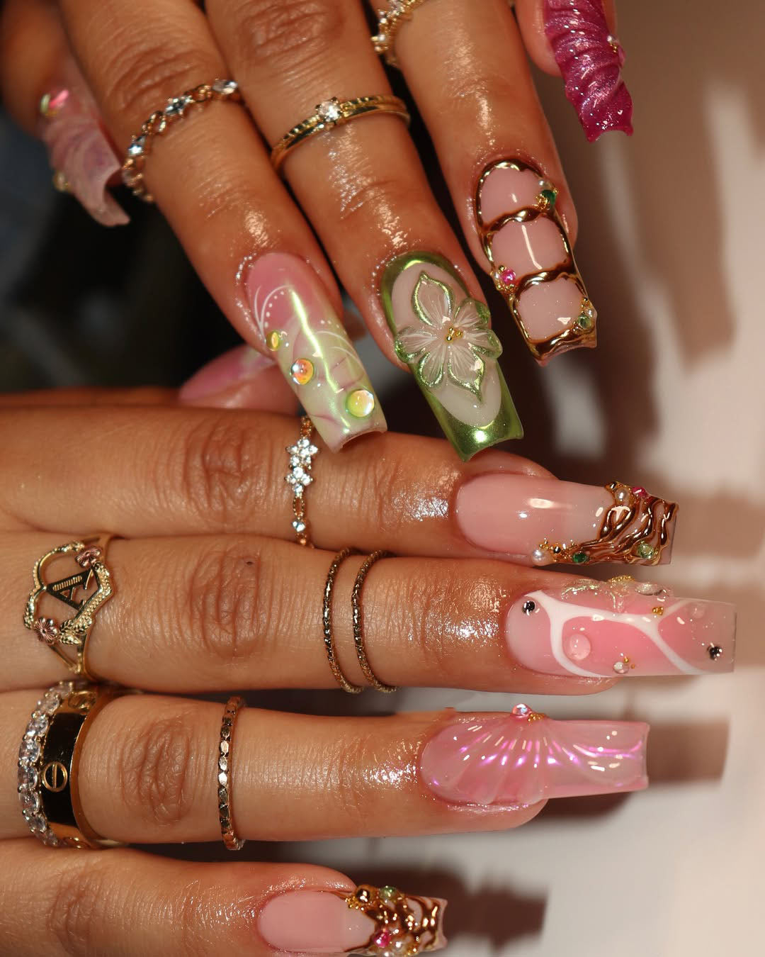 Orchid Garden Luxe Press-On Nails with 3D Shell and Candy Swirls