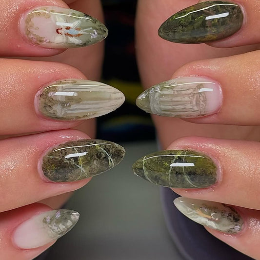 Mystical Forest Garden Press On Nails with Temple Art