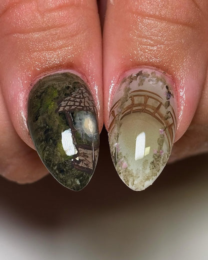 Mystical Forest Garden Press On Nails with Temple Art