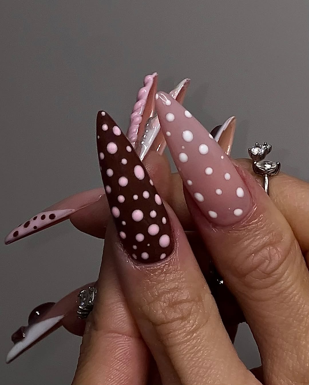 Chocolate Strawberry Swirl Press-On Nails with 3D Cream Accents