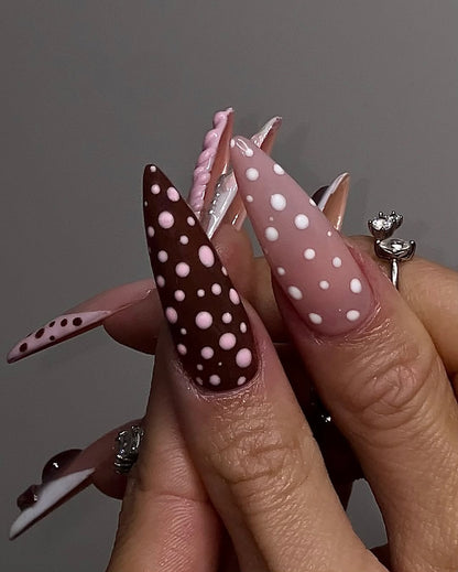 Chocolate Strawberry Swirl Press-On Nails with 3D Cream Accents