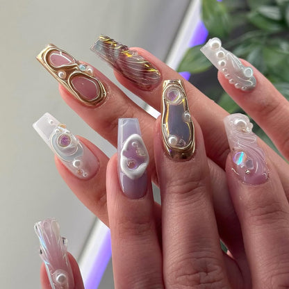 Iridescent Pearl Chrome Press On Nails Mermaidcore Fantasy Set