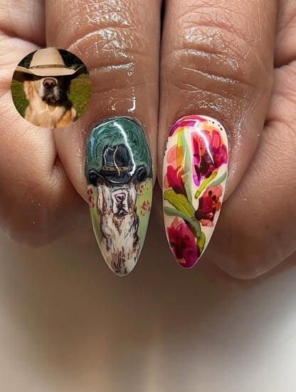Hand Painted Butterfly and Floral Almond Press-On Nail Set
