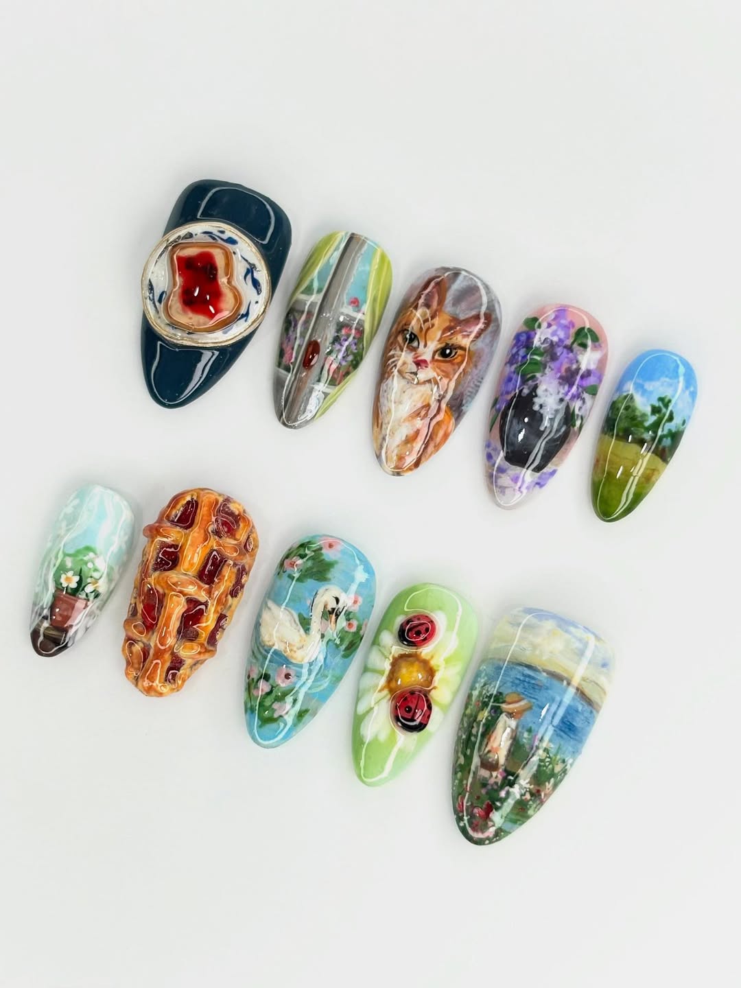 Pastoral Daydream 3D Hand-Painted Press-On Nails – Miniature Art Collection