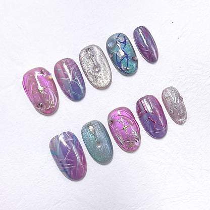 Cosmic Glow 3D Press On Nails with Holographic Constellation Design