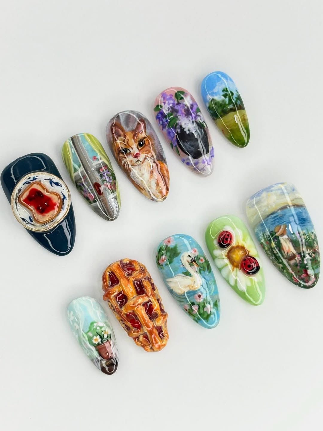 Pastoral Daydream 3D Hand-Painted Press-On Nails – Miniature Art Collection