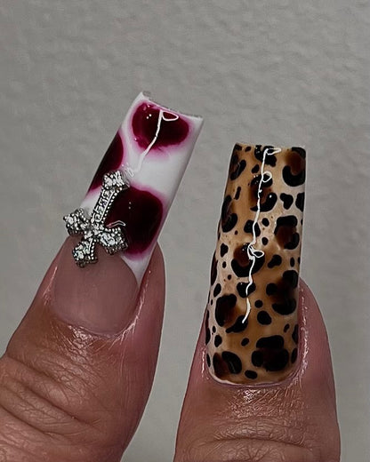 Handmade Press-On Nails with Animal Prints and Gothic Accents