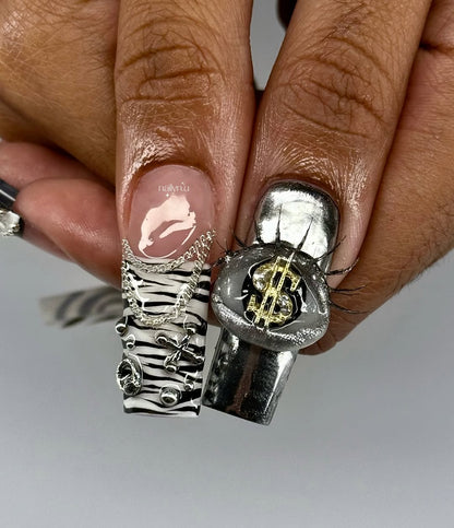 Punk Rock Gothic Press-On Nails with 3D Lips and Metal Spikes