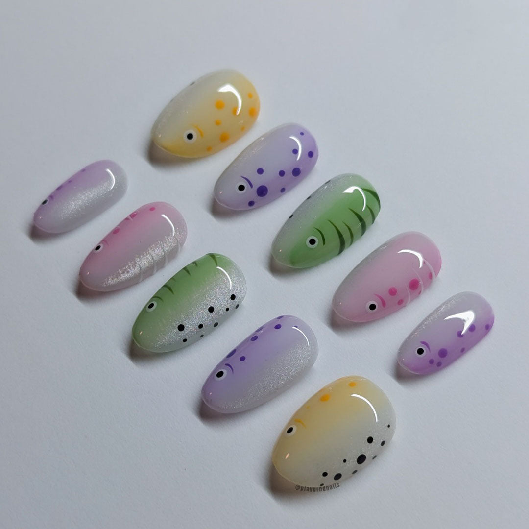 Playful Pastel Fish Press-On Nails with Cute Ocean-Inspired Art