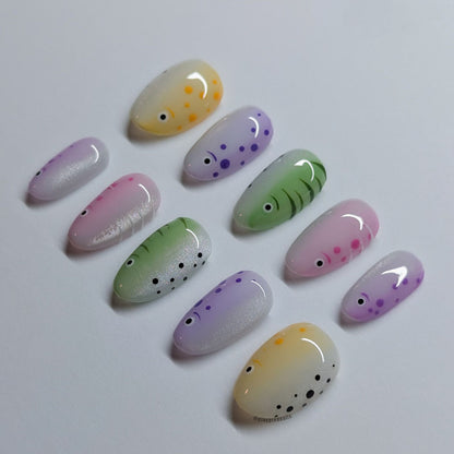 Playful Pastel Fish Press-On Nails with Cute Ocean-Inspired Art