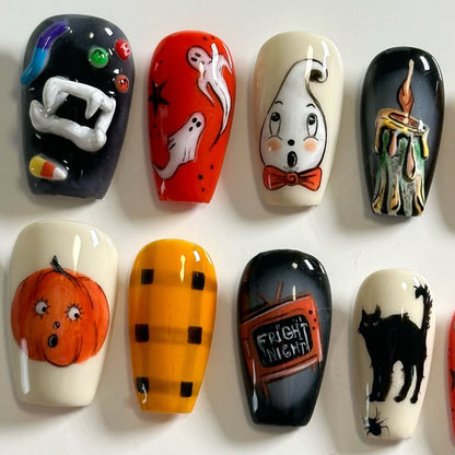 Spooky Halloween Ghost Pumpkin Cat Press On Nails