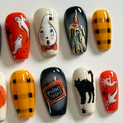 Spooky Halloween Ghost Pumpkin Cat Press On Nails
