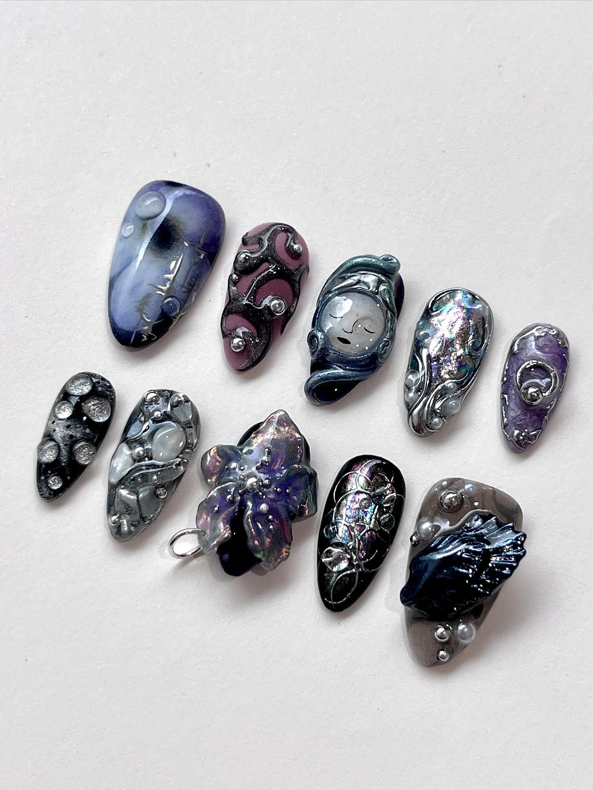 Celestial Ocean Press On Nails Moon Goddess Shell Fantasy Art Design
