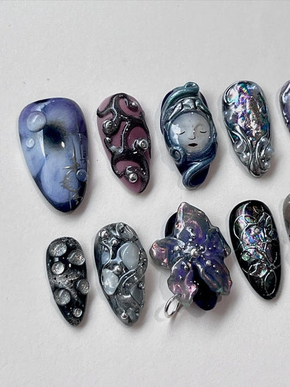 Celestial Ocean Press On Nails Moon Goddess Shell Fantasy Art Design