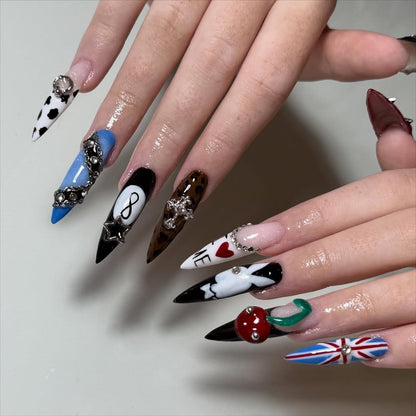 Gothic Chain Cherry Press On Nails with Mixed Stiletto Design