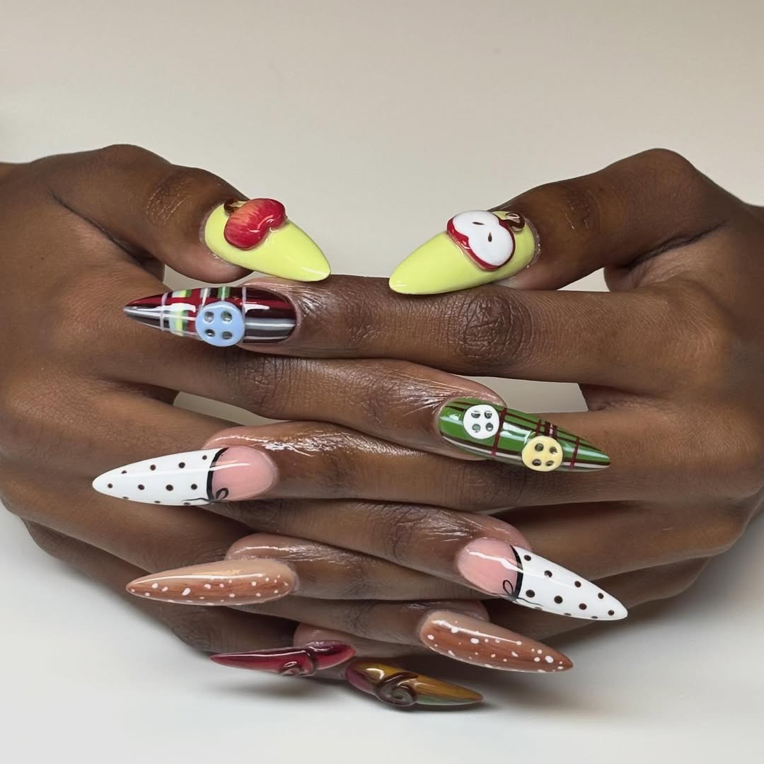 Apple Plaid Press On Nail Set Autumn Farm Core