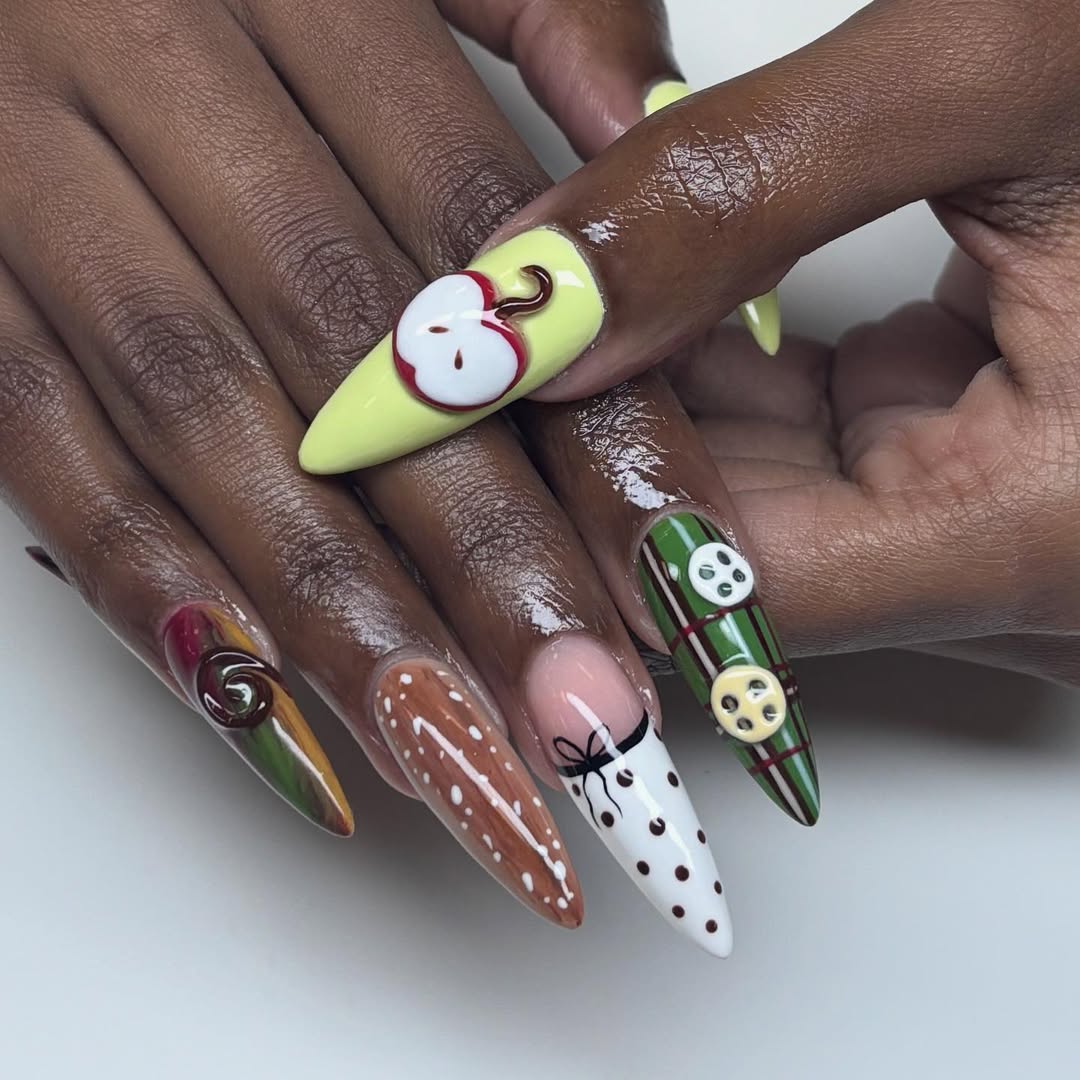 Apple Plaid Press On Nail Set Autumn Farm Core