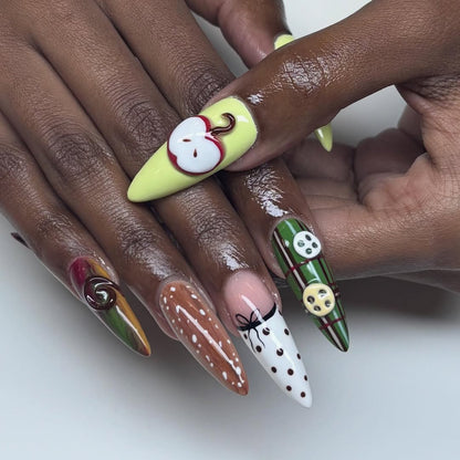 Apple Plaid Press On Nail Set Autumn Farm Core