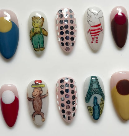 Storybook Character Handmade Press On Nail Set Retro Style