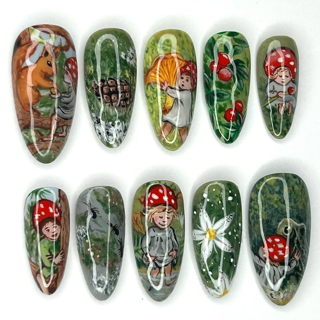Forest Story Press On Nails Fairy Mushroom Woodland Design