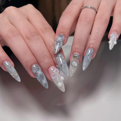 Winter Plaid Press On Nails Frost Snowflake Cute Seasonal Set