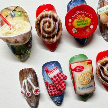 Christmas Dessert Cookie 3D Press On Nail Set Festive Holiday Nails