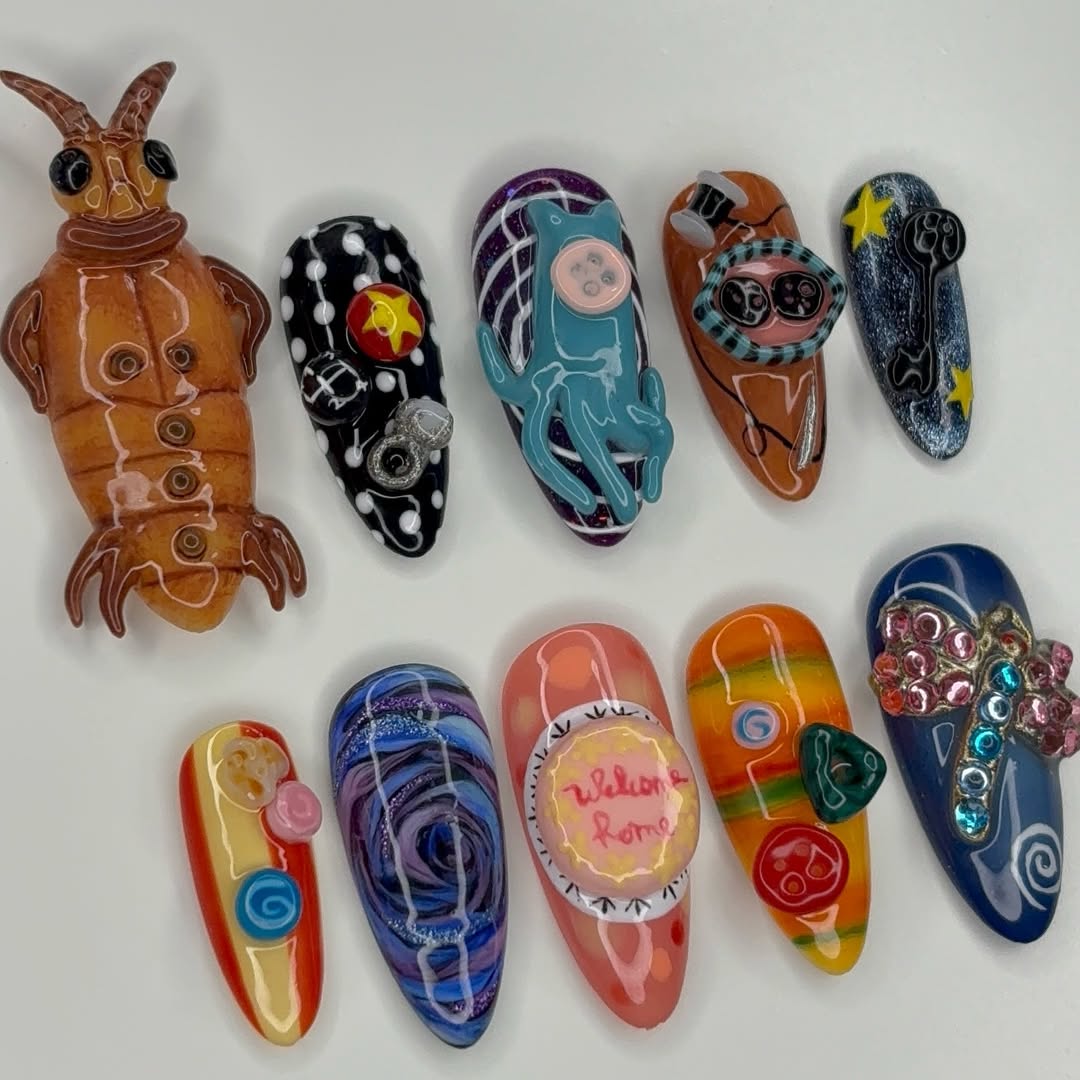 Whimsical Cartoon Art Press On Nails Colorful Playful Statement Set