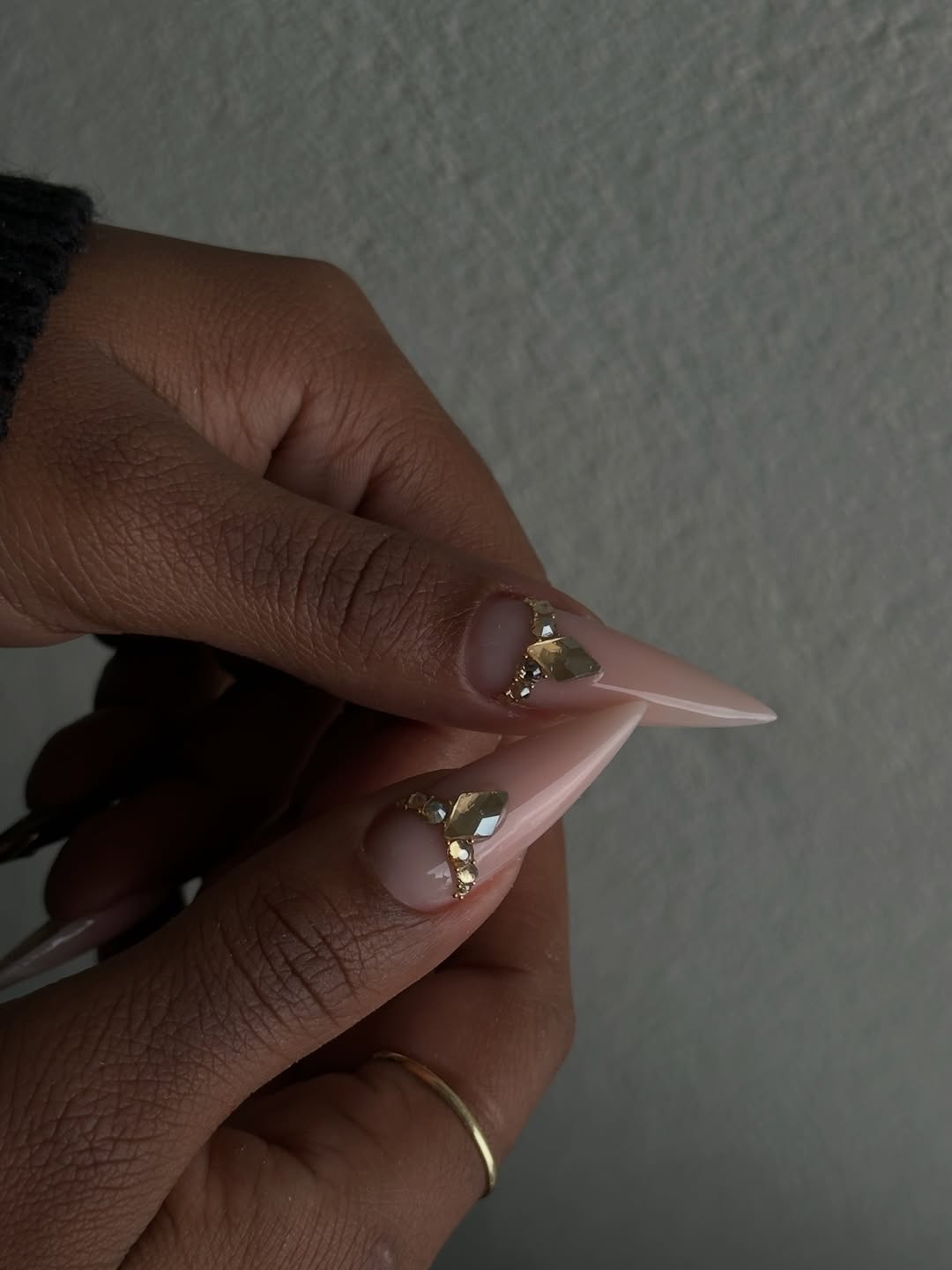 Nude Gold Marble Stiletto Press On Nail Set Elegant Minimal Luxury Design