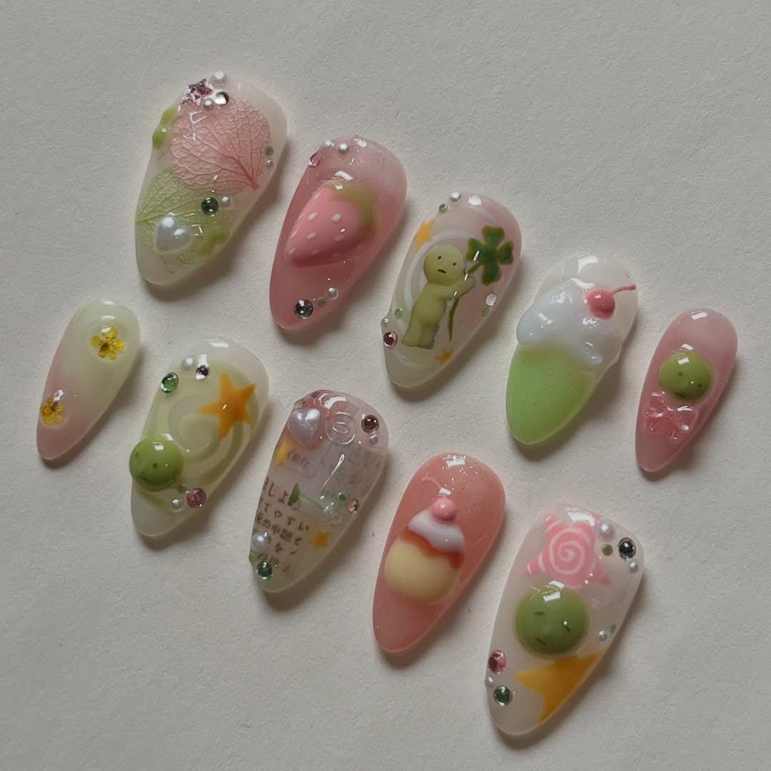 Cute 3D Kawaii Nail Art Set - Pastel Strawberry Design