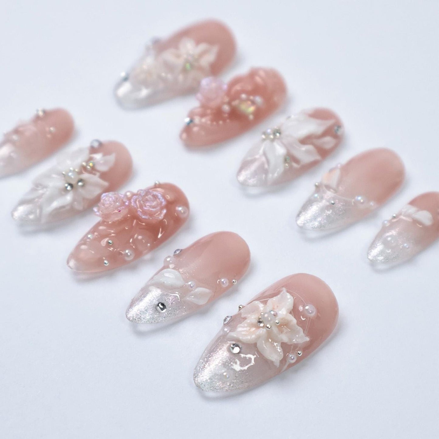 Elegant Floral 3D Press On Nail Set