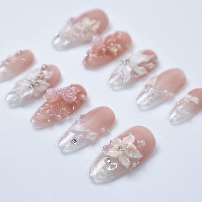 Elegant Floral 3D Press On Nail Set