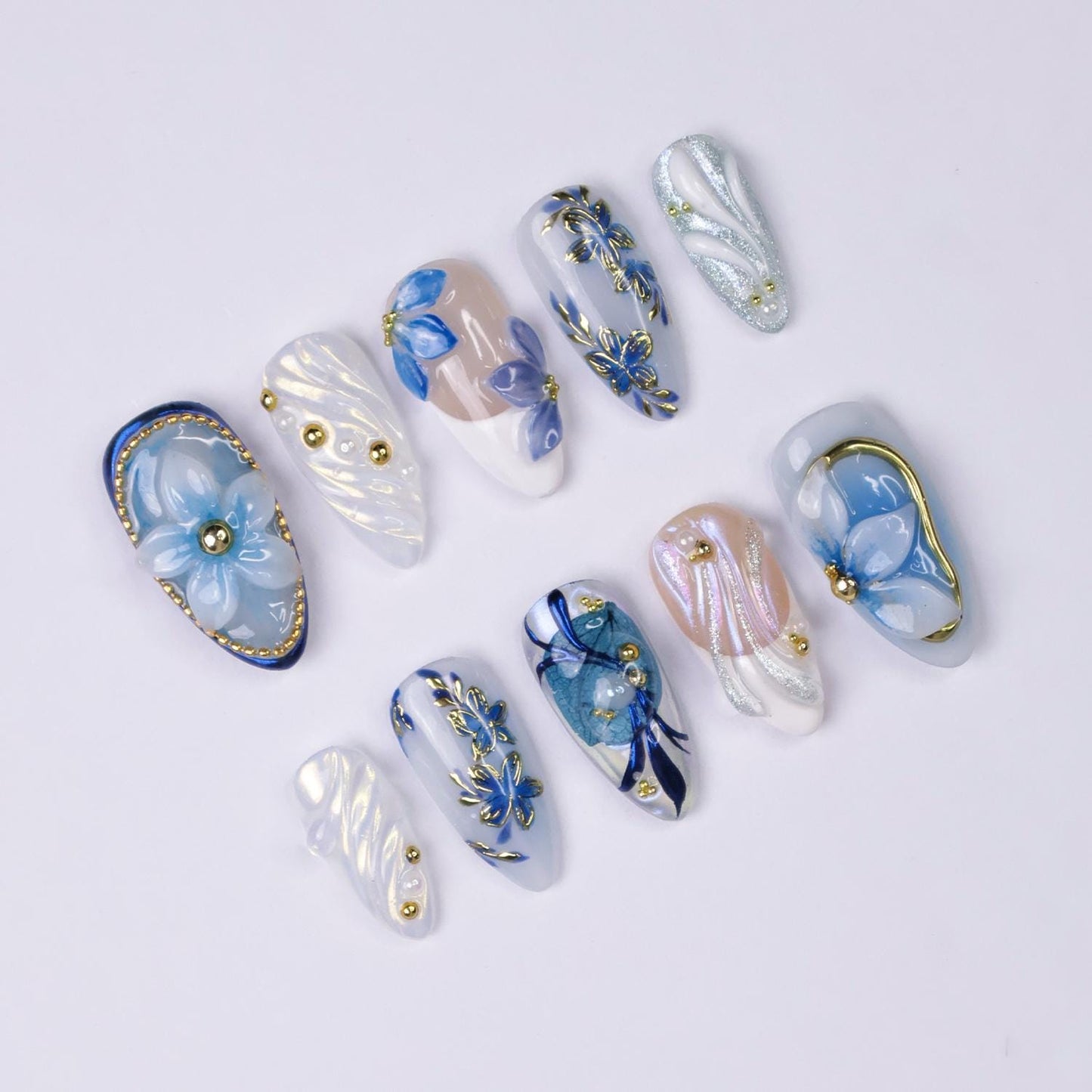 Blue Blossom 3D Floral Press On Nails