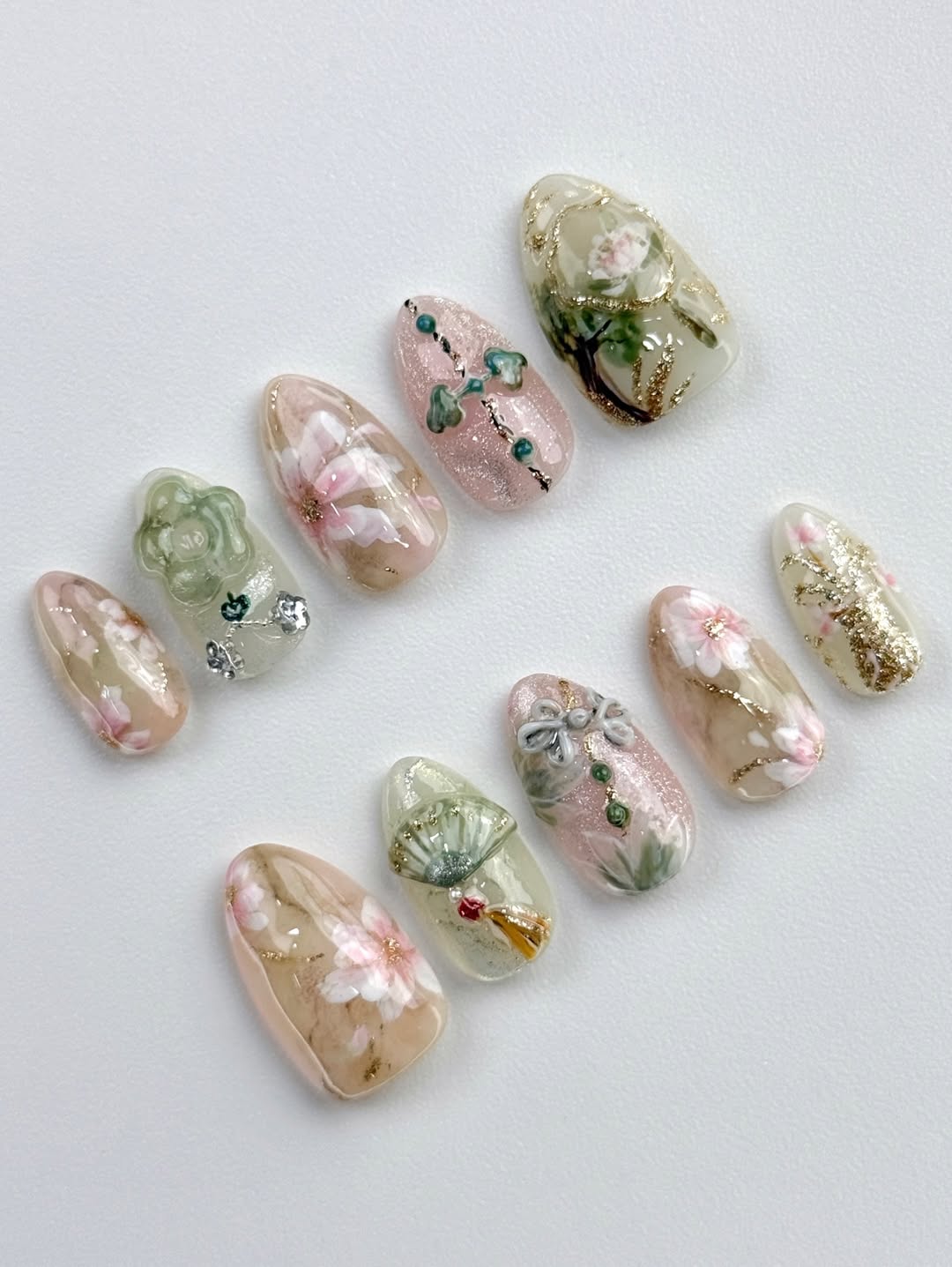 Soft Floral Press On Nails Nude Pink Handmade Art Set