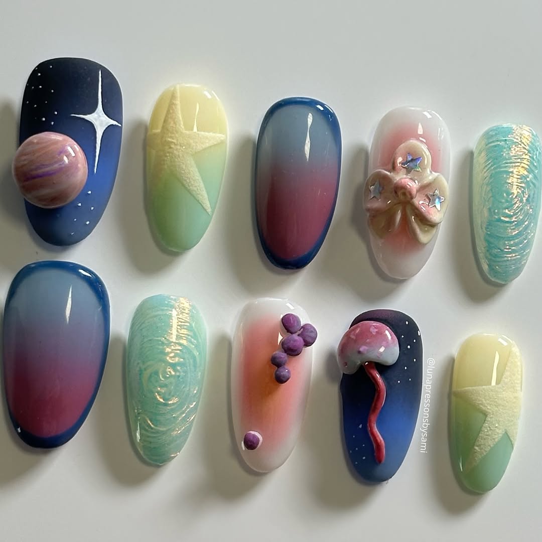 Cosmic Pastel Press On Nails Handmade Galaxy Star Art Set