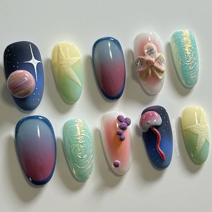 Cosmic Pastel Press On Nails Handmade Galaxy Star Art Set
