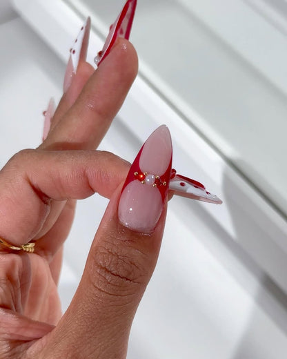 Red Heart Bow Press On Nails Long Stiletto Set